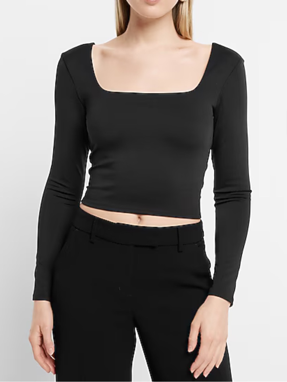 NWT Express Body Contour High Compression Square Neck Long Sleeve Top - Black L